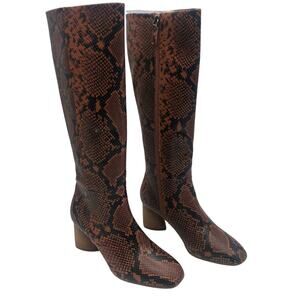 Aerosoles Womens Maxim Rust Snake Knee High Boots Brown Size 10 M